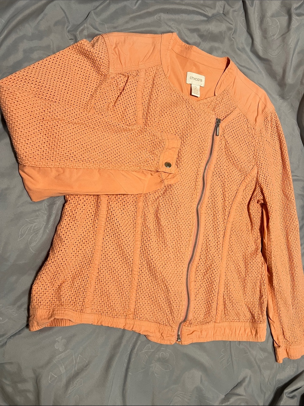 Chico's Coral Knit Zip Utility Jacket